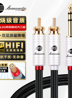 JIB德国蟒蛇hifi发烧级4N无氧铜6.5大三芯6.35mm转2RCA双莲花头一分二音频线声卡调音台接功放有源音响BB103S