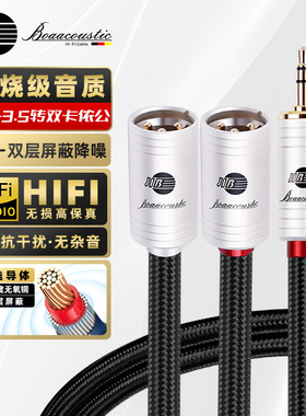 JIB德国蟒蛇hifi发烧级4N无氧铜aux3.5MM转双卡侬公卡农头一分二信号音频线手机电脑接音箱调音台功放线BB120
