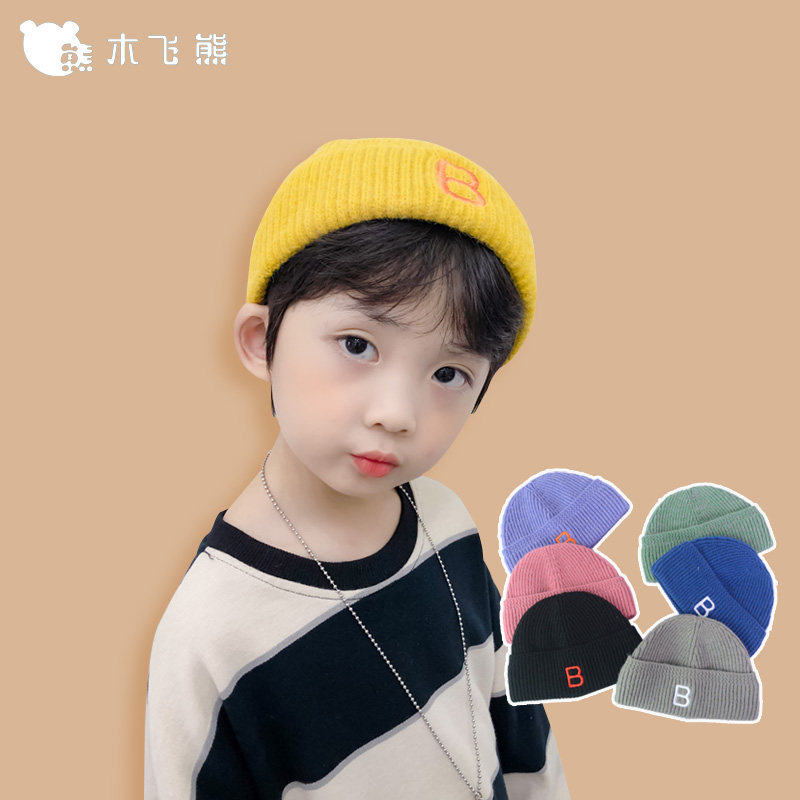 儿童针织帽子韩国糖果色字母秋冬男女童街舞套头瓜皮帽宝宝毛线帽