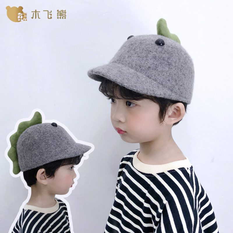 儿童帽子秋冬羊毛小礼帽男童可爱卡通恐龙马术帽鸭舌宝宝帽子潮