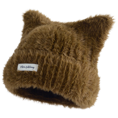 秋冬儿童毛绒帽子可爱猫耳朵女孩套头帽可爱男童毛线帽防风保暖帽