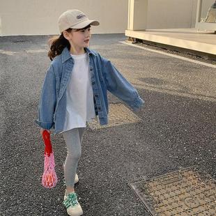 女童牛仔衬衫春秋2025新款韩版中长款衬衣儿童时尚秋装薄款外套潮