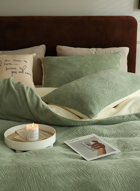 牛奶绒提花四件套珊瑚绒格子冬季法兰绒加厚法莱宝宝绒床单被套