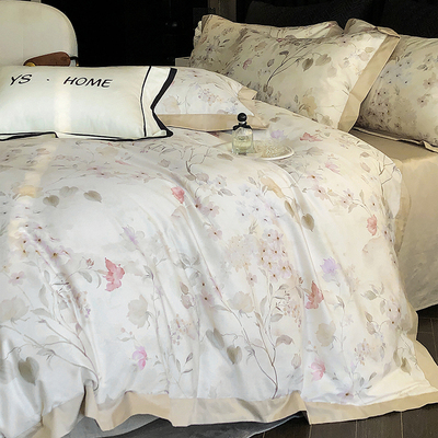 定织加密50S长绒棉全棉贡缎印花四件套纯棉全棉床单床上用品