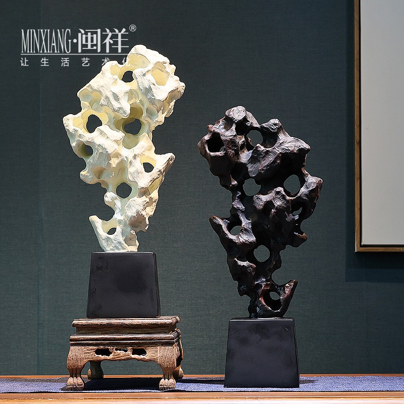 新中式树脂太湖石摆件家居客厅玄关茶室博古架书柜软装饰工艺品