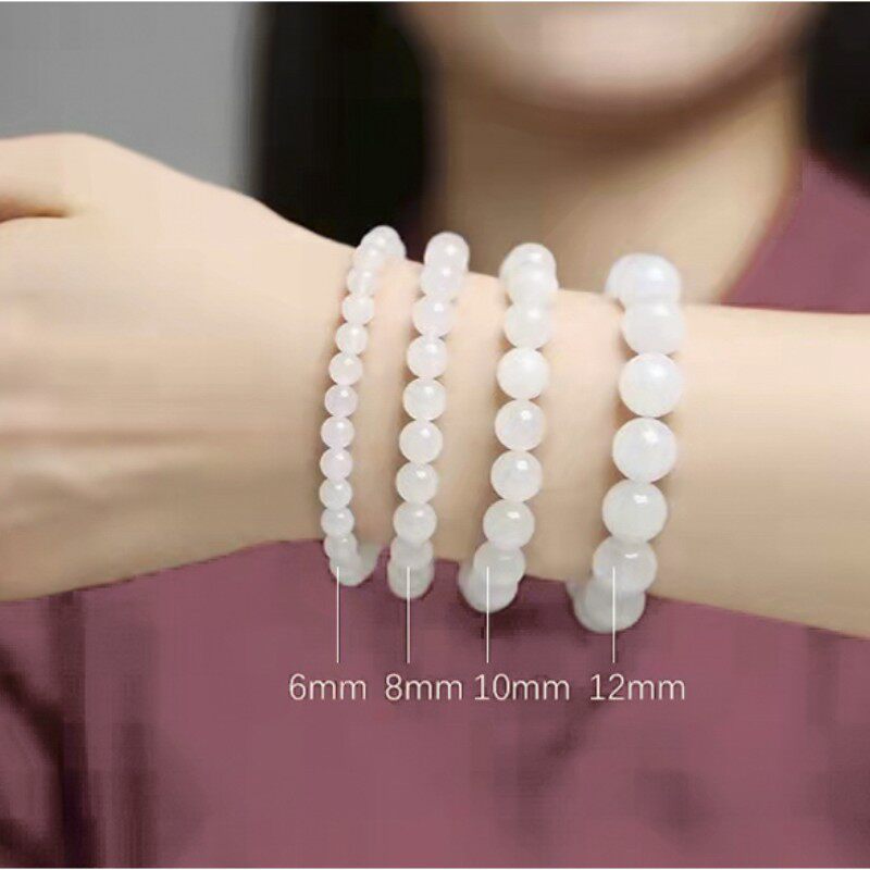 和田玉白玉手链 碧玉圆珠手串 南红转运珠手链 民族风高档礼物