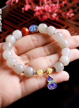 高品质天然烟紫色和田玉手串女士