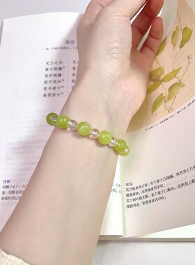 「青提茉莉」天然岫玉白水晶手串