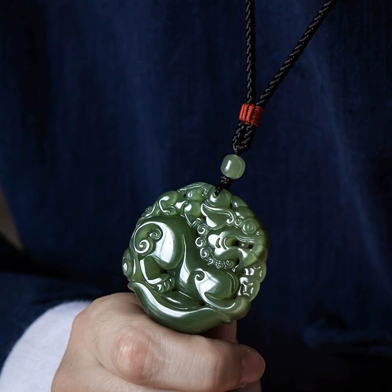 天然和田玉湖水绿双面貔貅吊坠项链男款女士高档玉石玉佩挂坠绳