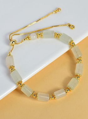 天然水晶绿纹石桶珠手链小清新精