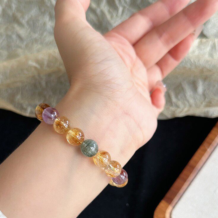 【搞钱.】天然黄水晶手串女招财转运草莓晶紫水晶礼物粉晶手链