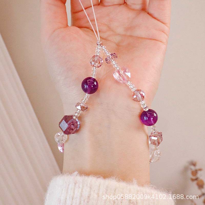 天然水晶手机挂链甜美可爱紫水晶挂饰高级感黄水晶挂件ins女链条