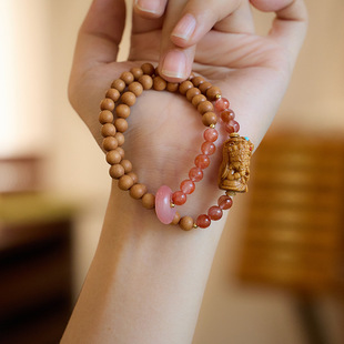 天然奶香芭比檀木扎基拉姆手串女士南红玛瑙文玩佛珠手链串珠