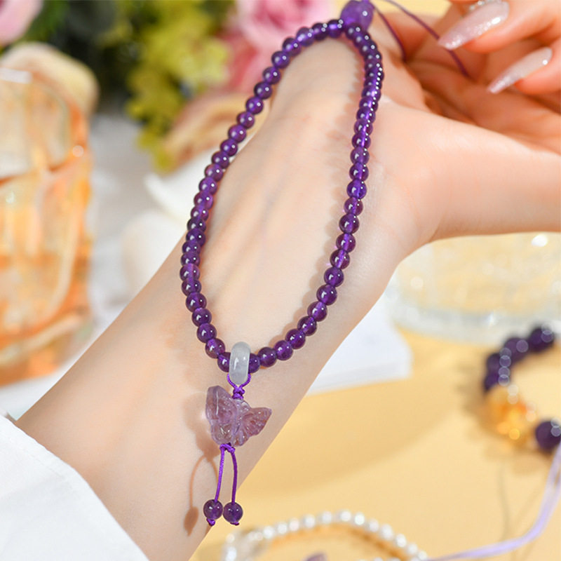 天然紫水晶蝴蝶手机链挂件挂绳时尚原创防丢失手腕挂饰品