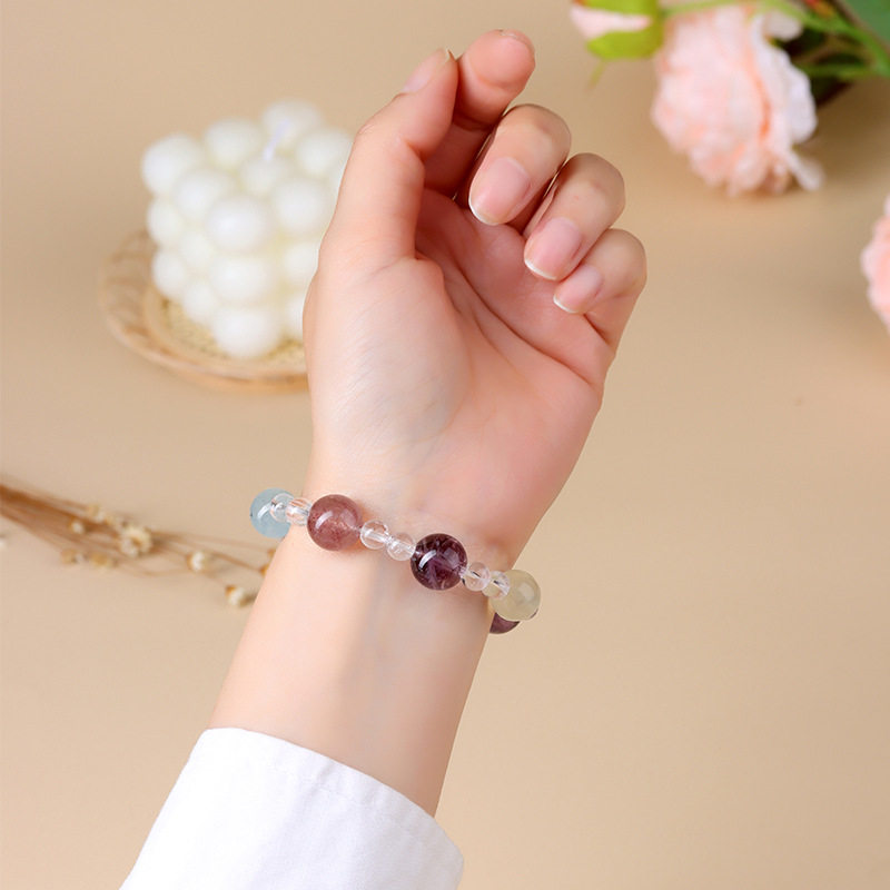 天然白水晶多宝手链紫水晶粉晶海蓝宝彩色糖果女销手串饰品