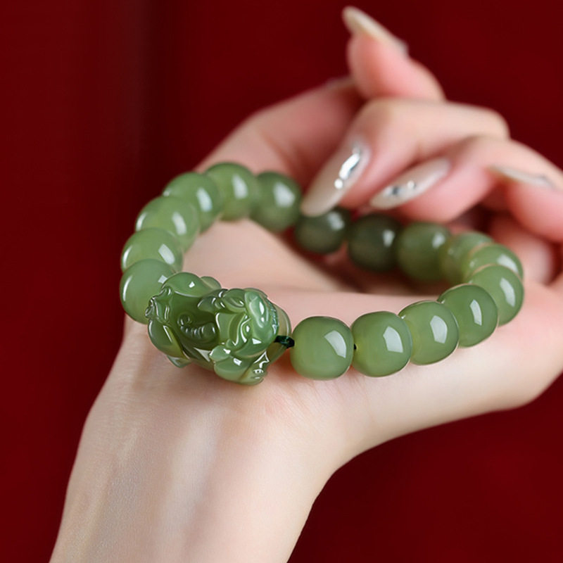 天然和田玉貔貅手链男士青玉女款玉石手串霸王皮丘老型珠散珠礼物