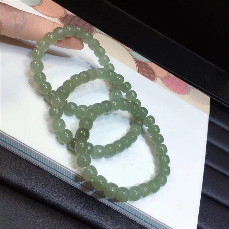 天然和田玉老型珠手链DIY手工配件尺寸7乘8mm鸭蛋青玉石手串