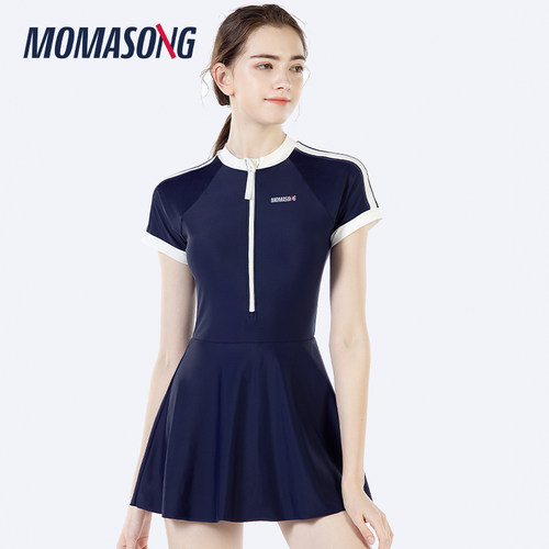 Momasong时尚防晒抗氯裙式泳衣女