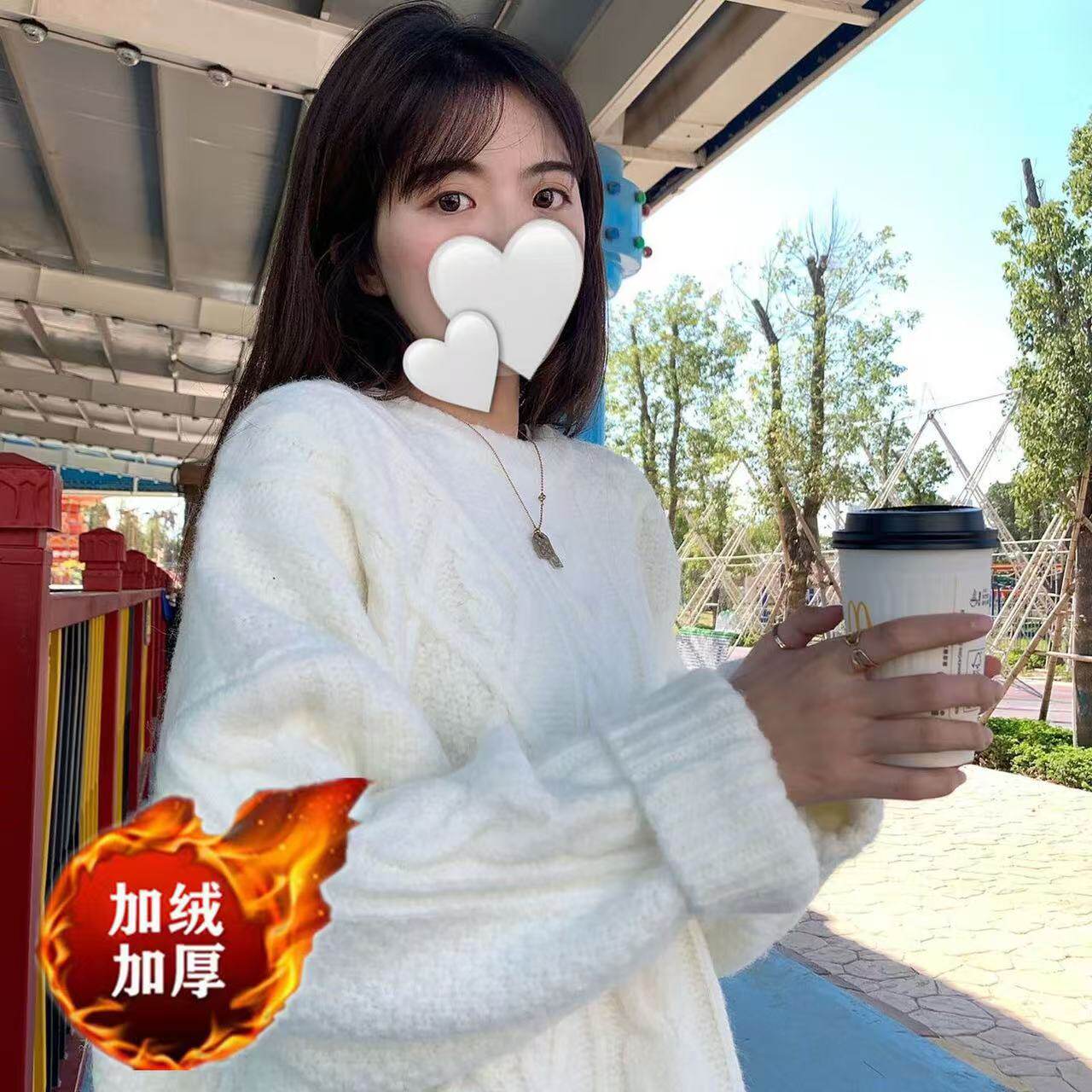 加绒温柔风复古软糯毛衣女秋冬外穿宽松chic慵懒风加厚温柔外套女