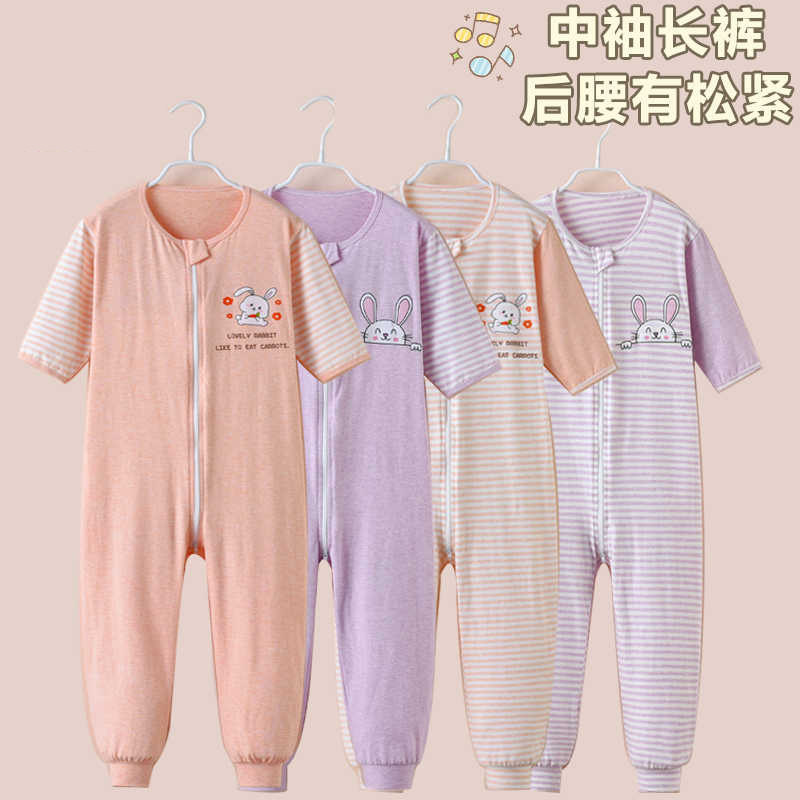儿童连体衣女夏季宝宝睡衣纯棉薄款连身空调服男大童女童睡袋卡通