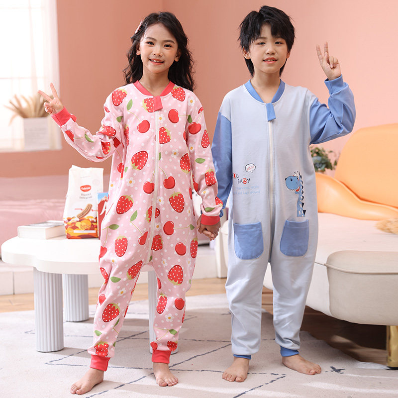儿童连体衣宝宝防踢连身睡衣男纯棉薄款空调女孩女童睡袋纯棉大码
