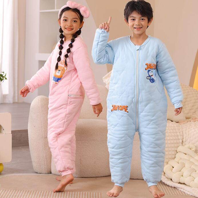 儿童连体衣秋冬加厚加宽睡袋冬纯棉男童卡通连身睡衣冬季女童大码