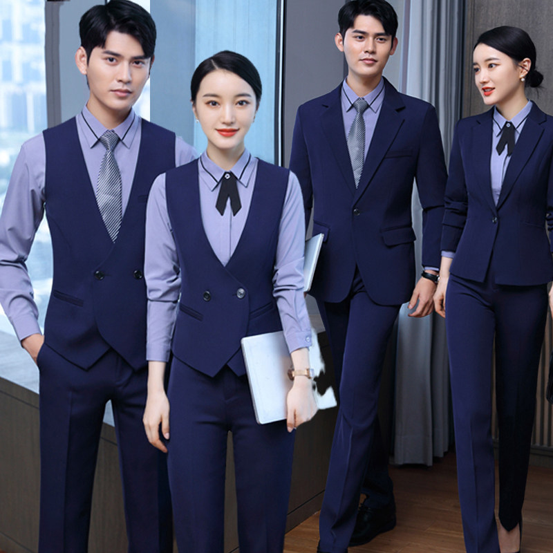 酒店前台接待职业马甲套装女酒吧KTV餐饮服务员秋冬长袖工作服男