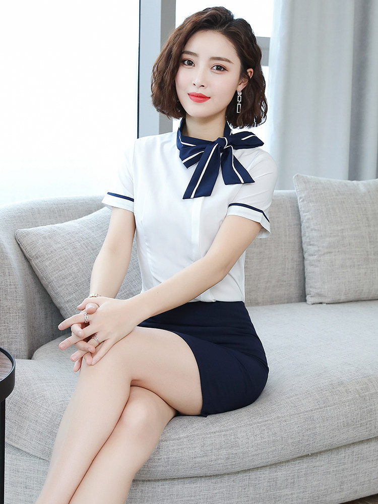 PROFESSIONAL SUIT WOMENS FASHION TEMPERAMENT GODDESS FAN STEWARDESS OVERALLS BEAUTICIAN SHORT-SLEEVED OVERALLS SHIRT TWO-PIECE SKIRT