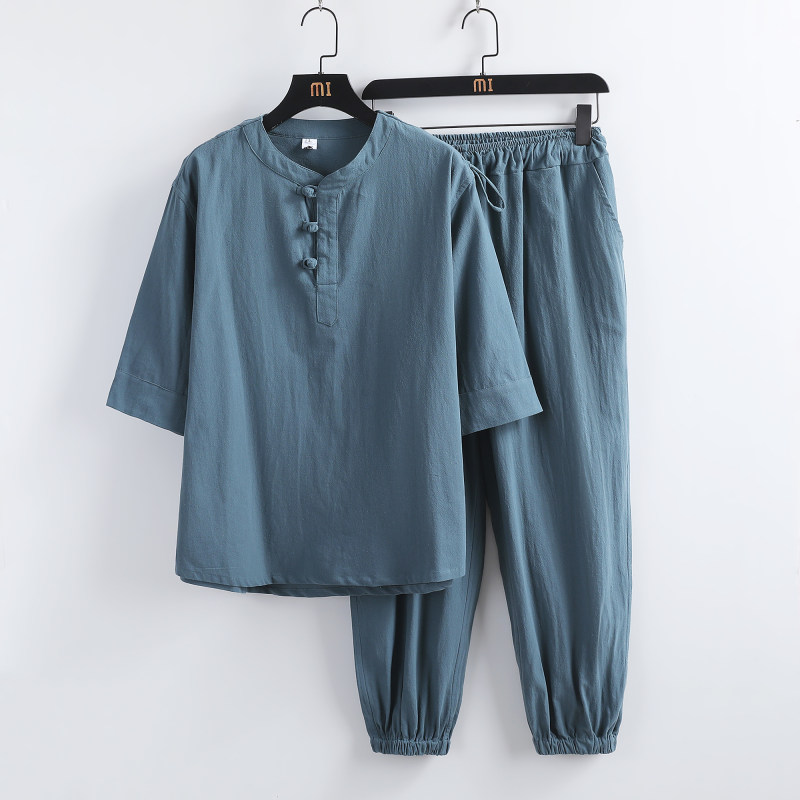 道家居士服男寺庙打坐禅修服女棉亚麻佛系禅意中国风唐装国潮套装