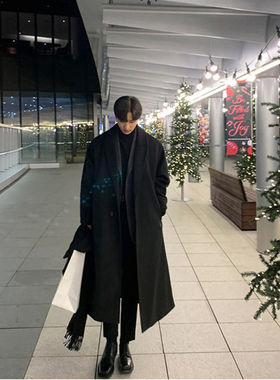 谢尔比中长款毛呢大衣男生秋季英伦风痞帅呢子外套高级感过膝风衣
