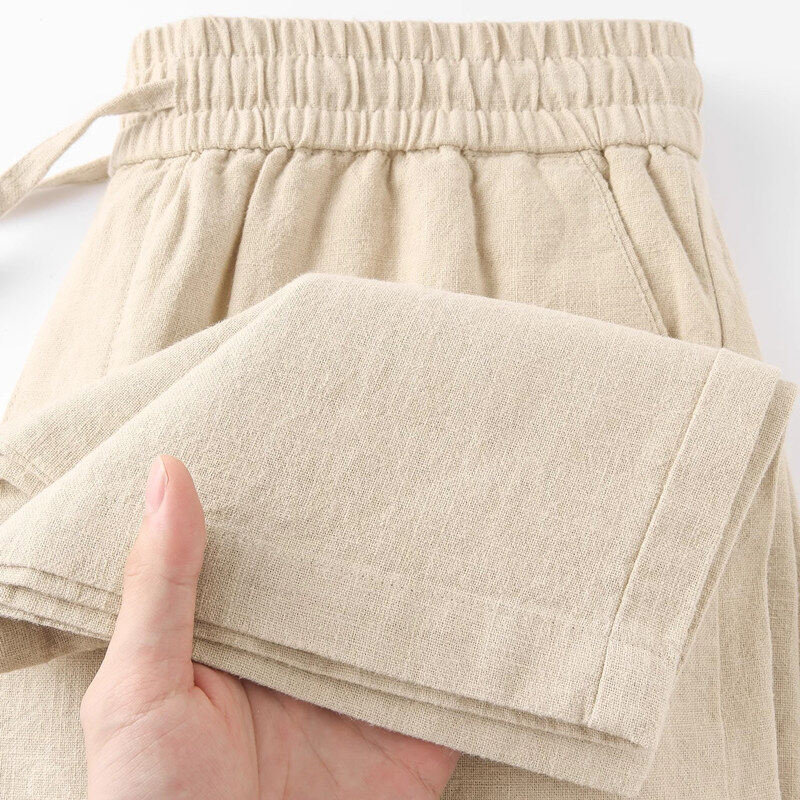 100%棉麻长裤中国风春秋休闲裤男款宽松大码运动直筒垂感百搭裤子