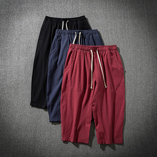 冰丝薄款 7分山本短裤 宽松大码 棉麻八分裤 男款 夏季 亚麻七分裤 男士
