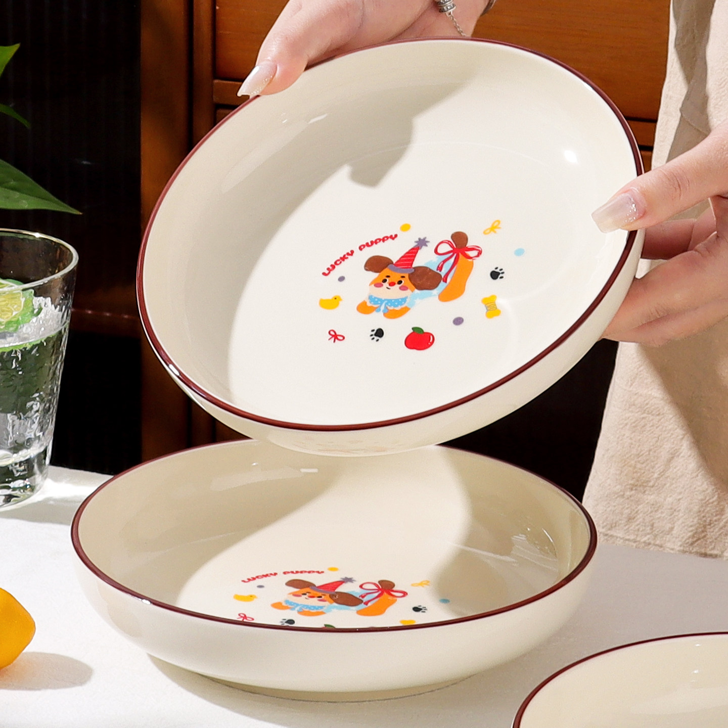 釉下彩深盘陶瓷盘子家用菜盘2026新款卡通餐具套装餐盘碟子组合