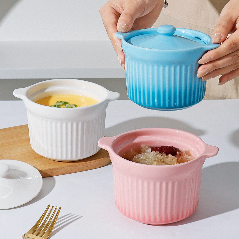 陶瓷炖盅蒸蛋盅家用双耳炖汤盅隔水带盖燕窝高颜值汤盅蒸蛋羹炖碗