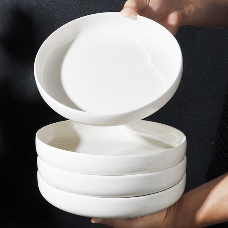 纯白盘子菜盘家用陶瓷深口圆盘高窝盘餐盘蒸鸡蛋羹专用盘蒸盘深盘,餐饮具,盘,淘宝优惠券,粉丝福利购,淘宝优惠卷
