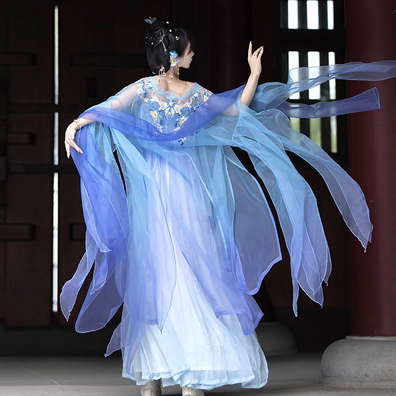 【柔水】原创汉服女2024新款成人唐制襦裙蓝色夏季汉元素超仙古装