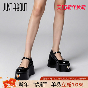 黑色小皮鞋 just 厚底增高粗跟单鞋 女2025新款 about可爱玛丽珍鞋