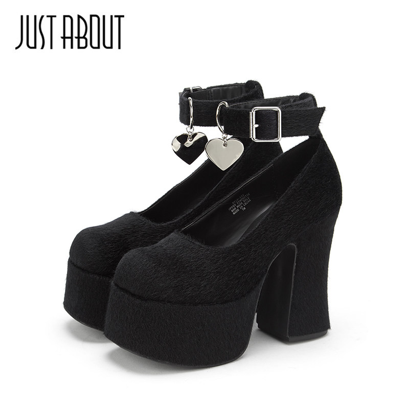 just about新款高跟鞋高防水台厚底单鞋圆头女鞋小个子粗跟不累脚