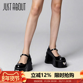about可爱玛丽珍鞋 女2025新款 厚底增高粗跟单鞋 just 黑色小皮鞋