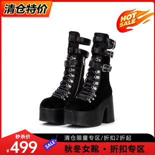 just 反绒靴粗跟马丁靴百搭增高靴侧拉链街拍潮靴ins风 about新款