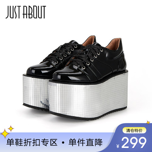 justabout松糕鞋黑色休闲粗跟