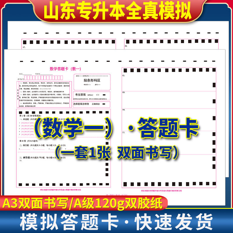 2025年版山东专升本考试 数学答题卡（数一） 120克双胶纸 A3规格正反面  质量媲美考前模拟答题纸