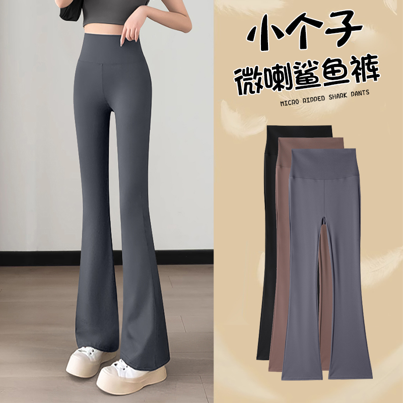 小个子微喇鲨鱼裤女外穿春夏薄款瑜伽裤高腰显瘦收腹提臀喇叭裤女