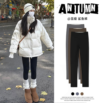 小个子加绒鲨鱼裤女外穿2025新款冬加厚瑜伽裤高腰提臀黑色打底裤