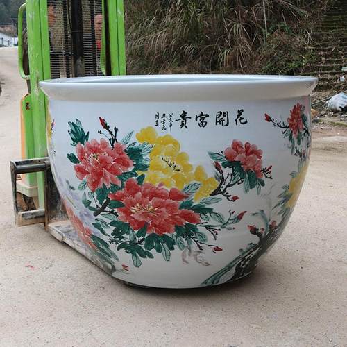 景德镇陶瓷鱼缸花开富贵缸睡莲盆荷花缸碗莲缸特大号鱼缸客厅