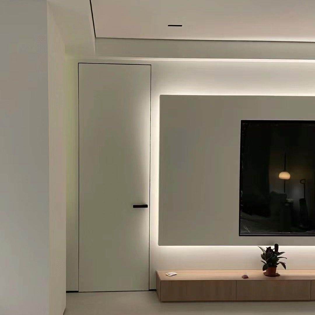 门墙一体极简隐框涂料隐形门暗门无框铝木门刷漆客厅窄边隐藏背景