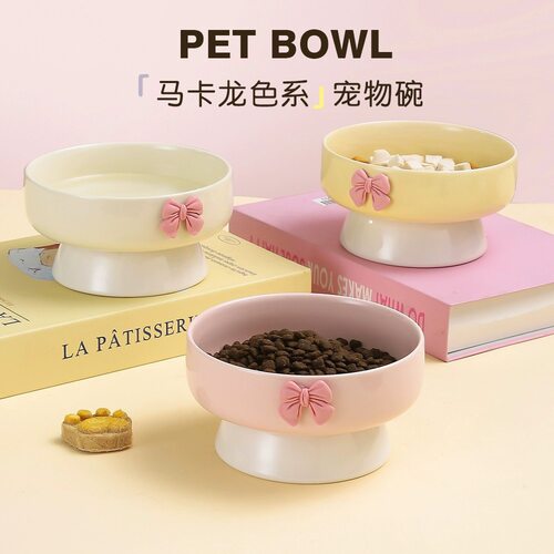 猫碗猫咪狗食盆陶瓷可爱创意斜口宠物碗吃粮饭饮水高脚护颈中小型
