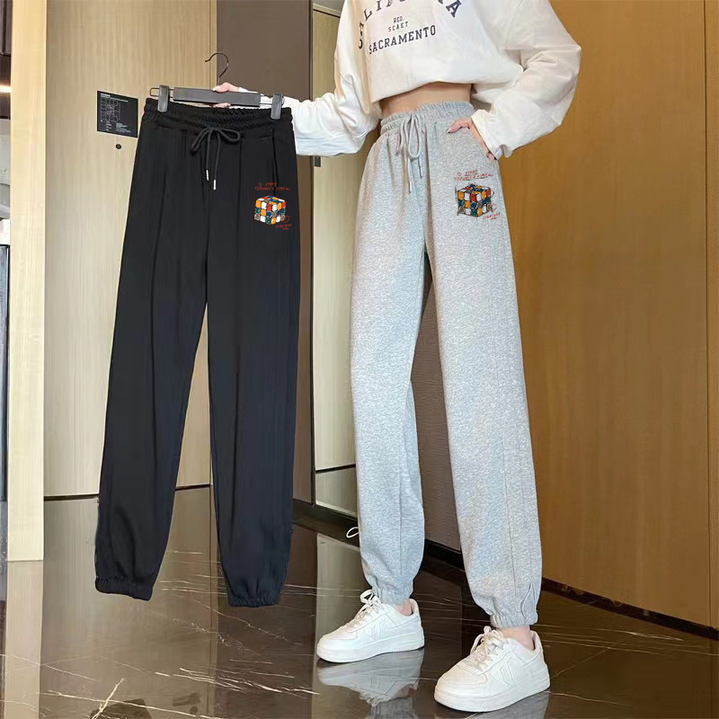 秋冬季美式潮流卫裤女宽松束脚运动裤休闲百搭裤子街头风ins加绒