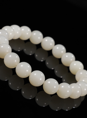 新疆且末和田玉猪油膏单珠10mm手链 米达料羊脂白玉手串 WQ64号