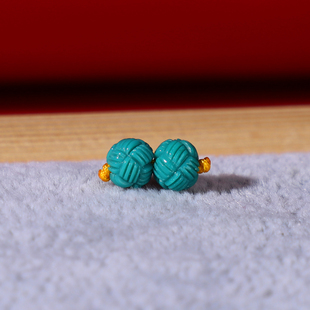 原矿天然湖北绿松石散珠 绣球珠 单珠 对珠精工雕刻毛线珠 5-6mm